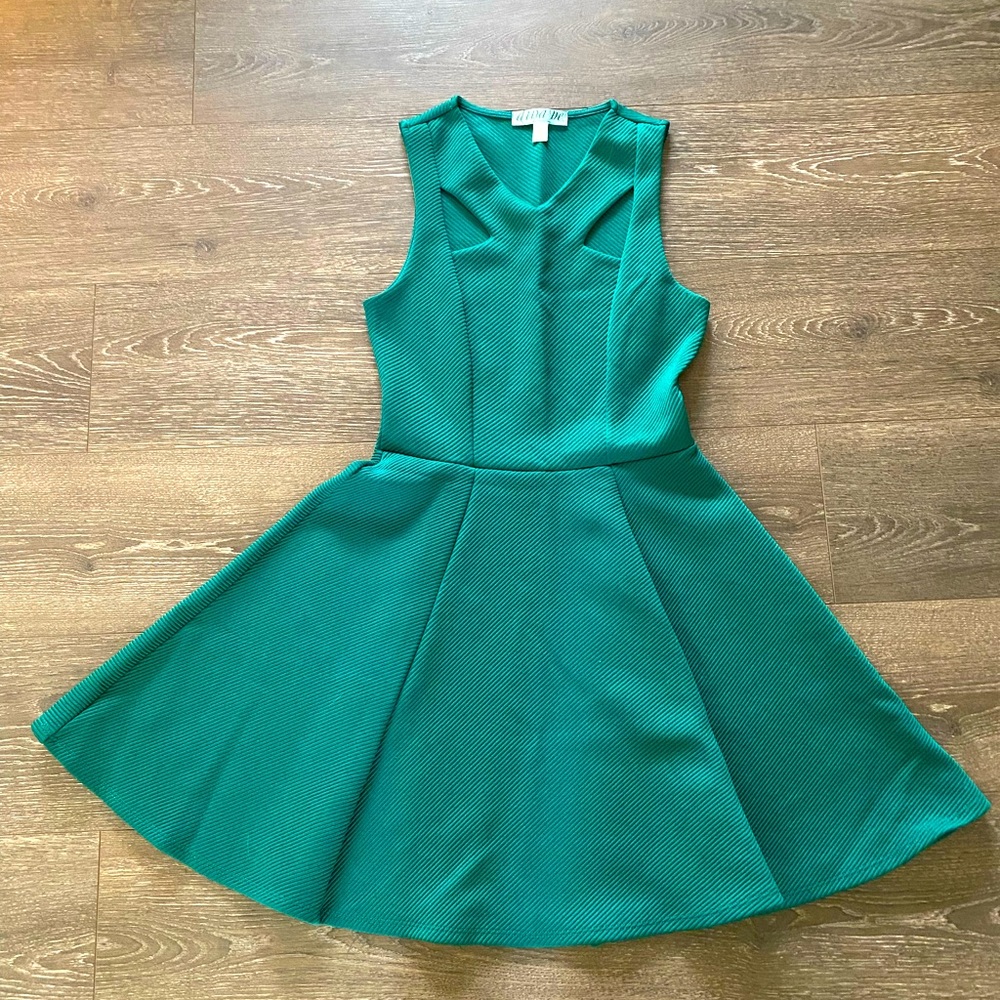 Green fit and flare Dina Be Francesca’s scuba dress